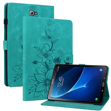 Rosbtib Funda para Samsung Galaxy Tab A 10.1 Pulgadas 2016 SM-T580/ T585, Funda Protectora de Visualización Multiángulo con [Ranura para Tarjetas] [Cierre Magnético], Lirios Verde