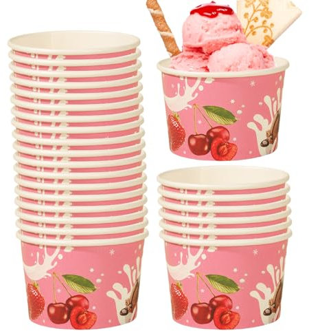 Pasdrucn 100 Pièces Coupelles En Papier Pour Glace 120 Ml, Coupelles En Papier, Bols à Desserts Jetables, Coupelles En Carton, Coupelles à Glace En Carton Pour Noël(Produit sans couvercle) (Jeu 3)