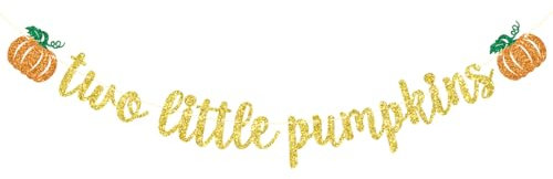Banner mit zwei kleinen Kürbissen, Zwillinge, Geburtstagsparty-Dekoration, für Jungen und Mädchen, kleiner Kürbis, Herbstzwillinge, Babyparty, Geschlechtsoffenbarung, Party-Dekorationen, goldener