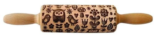 Mattarello in rilievo per la cottura, rullo decorativo in legno per biscotti in rilievo per cucina (tipo A10)