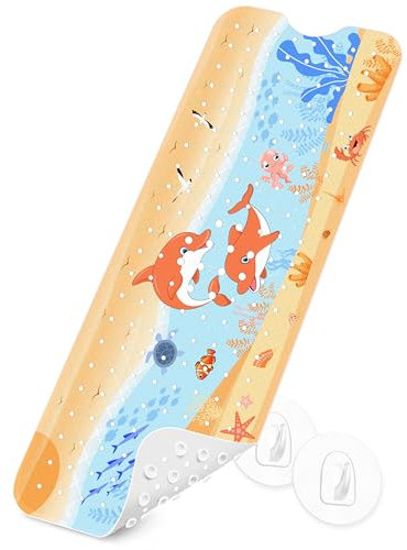 Badewannenmatten rutschfest Kinder，100% BPA frei Enthält 2 Haken zum Aufhängen,100x40cm，Antirutschmatte für Badewanne，Duschmatte,schimmelresistent & maschinenwaschbar,Badematte Kinder Badewanne