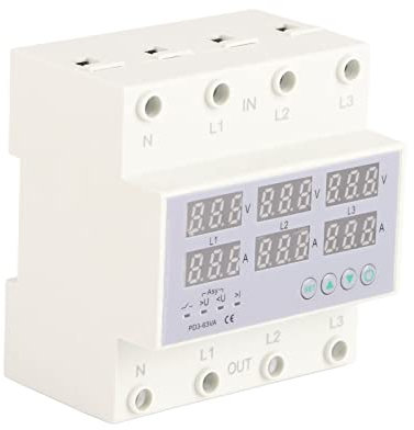 Protettore Voltmetro-amperometro Trifase su Guida DIN - Protezione Automatica da Sovracorrente e Sovratensione con Display Digitale - Adatto per Contatore Elettrico, CA 230-300 V
