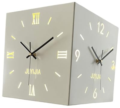 Milageto 26 cm Wanduhr Ohne Ticken Geräuschlos Modern, Wanddekoration Doppelseitige Eckuhr, Kreative Metall-Eckuhr, Quadratische dekorative Uhr für Wohnzimmer, Küche, Büro, Schule, Beige