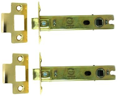 Pack of 2 Heavy Duty Electro Brass 4 Inch Fire Rated CE Approved Bolt Through Tubular Latch Wooden Door Security Mortice Lock 100mm for Internal and External Doors