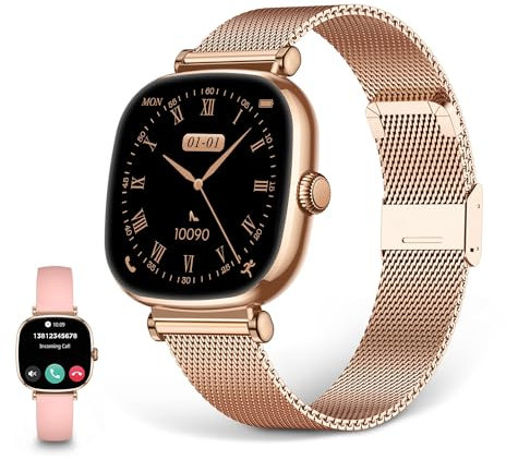 KSIX Iria Smartwatch Mujer, Pantalla AMOLED 1.70, Autonomía 4 días, Modos Deporte y Salud, Notificaciones, Llamadas, Asistente de Voz, Correa Metal y Silicona, Rosa
