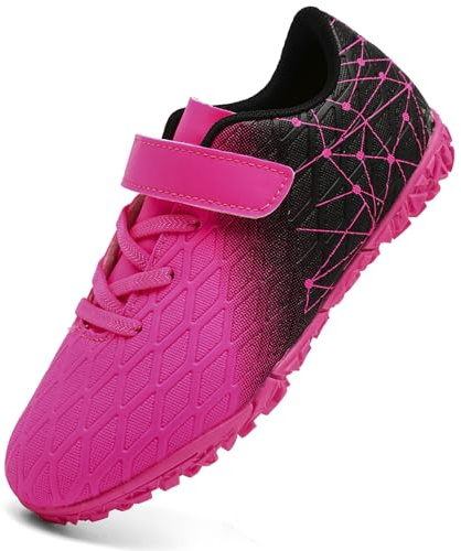 PiDaGlobal Boys Football Boots Kids Girls Firm Ground Soccer Shoe Astro Turf Trainers Athletics Sport Futsal Shoes Teenager Profession Competition Indoor Outdoor Unisex 1UK Pink