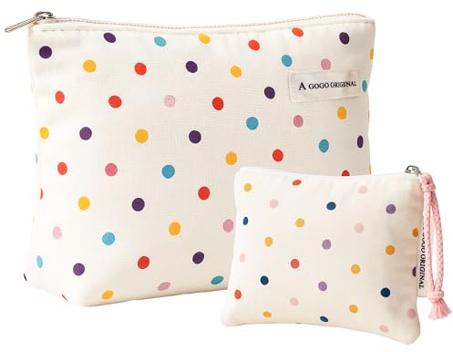 2 Stück Kosmetiktasche Damen,Reise Kosmetiktasche,Makeup Bag mit Weißen Punkten,Kosmetik Tasche,Tragbare Kulturbeutel,Multifunktionale Makeup Tasche mit Reißverschluss