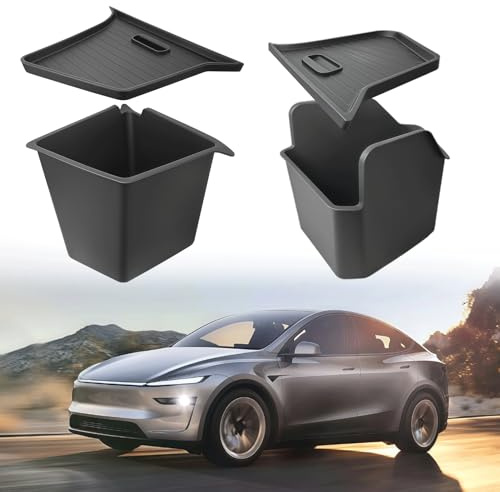 CZTHQP Trunk Storage Bins with TPE Lids Compatible with 2025 2026 Tesla Model Y Juniper , 2 PCS TPE Waterproof Trunk Side Storage Box Organizer Fit Tesla Model Y Accessories