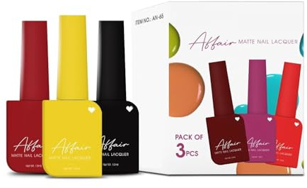Affair Nail Polish Set of 3-13 Sun Shine, 16 Mexican Red & 58 Black | Quick Drying Semi-Matte Nail Kit | Highly Pigmented, Long Lasting & Chip Resistant Enamel 13ml Each