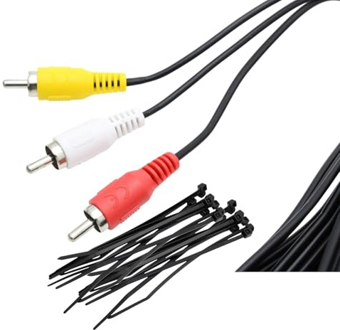 1.5M Long RCA Audio Cable, 3 RCA Male Yellow - White - Red, 1.5 Metres, Black