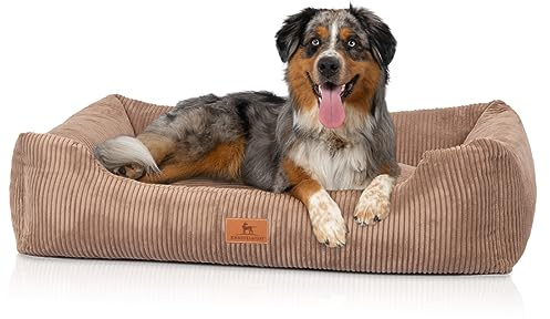 Knuffelwuff Hundebett aus Cord mit Handwebcharakter Olivia S 70 x 50cm Braun - Abnehmbarer Bezug - waschbar - für große, mittelgroße und kleine Hunde