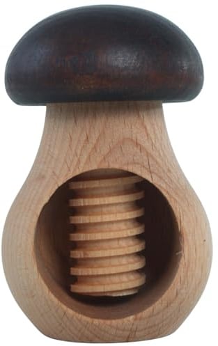 WooDeeDoo Wooden Nut Cracker Mushroom Design Dark Brown Cap – Beech Wood Screw Press Manual Nutcracker for Walnuts Hazelnuts – Rustic Kitchen Gadget Traditional Gift Idea 10 x 7 x 7 cm