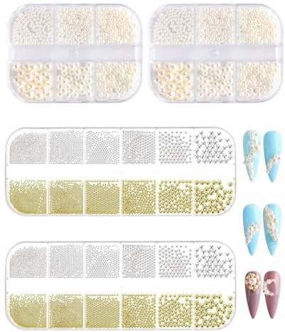 hommova Nail Art Gems, 4 Boxes Mini Nail Gems, Portable Nail Beads Supplies Accessories for DIY Craft