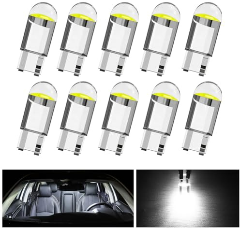 BIHEE Standlicht Lampe 10 Stück T10 Lampe W5W 12V 5W 6000K Diamond Weißlicht Glassockellampe für Innenbeleuchtung, Parklicht, Kennzeichenbeleuchtung, Türbeleuchtung, Kofferraumbeleuchtung, Leselicht