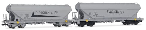 Rivarossi HR6678 FS, 2-teiliger Flachseiten-Schüttgutwagen Typ Uas, Pagnan-Lackierung, Ep. IV Rollmaterial - Güterwagen