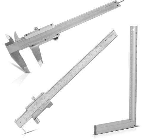 STAHLWERK Lot de 3 outils de mesure et de traçage de précision - Pied à coulisse de 0 à 200 mm - Pied à coulisse de 0 à 150 mm - Équerre de butée en aluminium pour des mesures précises dans la