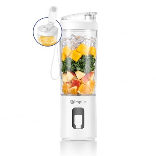 SIMPLUS Blender Portable 800ml, Mini Blender Sans Fil Puissant, Blanc | USB-C Rechargeable pour Smoothies, Jus, Shakes Protéinés, Fruits, sans BPA, Léger et Compact, 6 Lames Inox