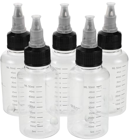 YOSADIER Bouteilles Souples en Plastique Pet Design à Large Lot de 5 avec Graduation, Bouchon à Pointe pour Application Précise pour Peinture et Modélisme