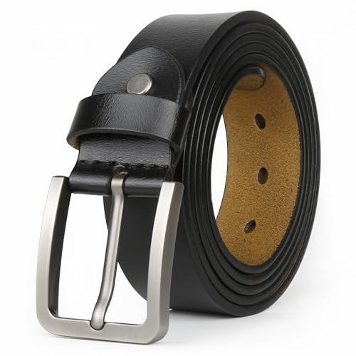 JingHao Gürtel Herren Leder 105-170cm Lässiger Jeansgürtel Lederguertel Herren Schwarz Braun 38mm Breite A18