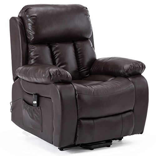 More4Homes CHESTER ELECTRIC RISE RECLINER BONDED LEATHER MASSAGE HEAT ARMCHAIR SOFA LOUNGE CHAIR (Brown)