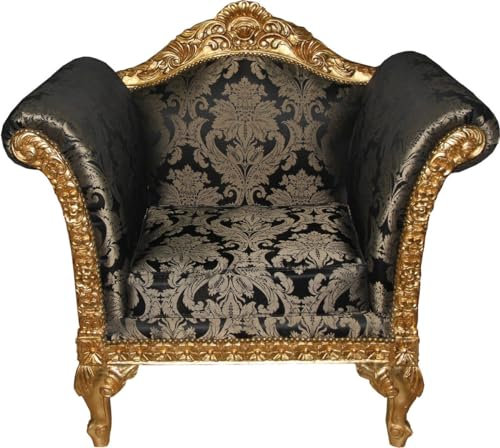 Casa Padrino Barock Lounge Sessel Schwarz Muster/Gold Möbel Antik Stil - Wohnzimmer Club Möbel Sessel - Limited Edition