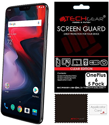 TECHGEAR [5 Pack] Screen Protectors for OnePlus 6 - Clear Lcd Screen Protector Guard Covers Compatible with OnePlus 6