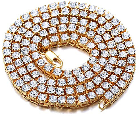 Halukakah Herren Goldkette Tenniskette für Männer ● ELITE ● Iced Out Design, 5.5MM, Verfügbar in 18 Karat Echtgold/Platin Weißgold/Rhodium Schwarz Überzogen, Handgefertigte Labordiamanten Zieren Dieses Halsband Halskette Armband