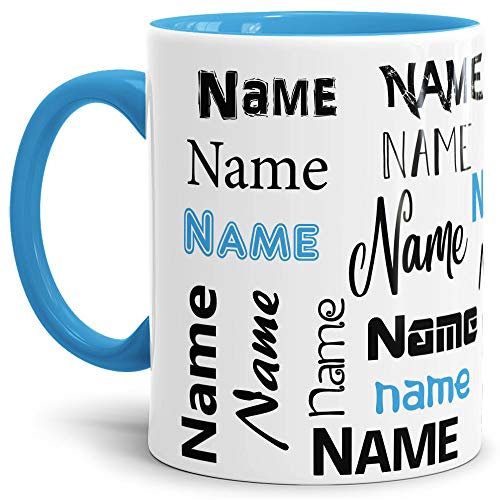 Tasse mit Name - Individuell/Personalisiert/Geschenk-Idee/Schön/Hellblau