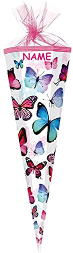 Nestler personalisiert mit Name - Schultüte/Zuckertüte/Länge: 35cm / rund/Schmetterling