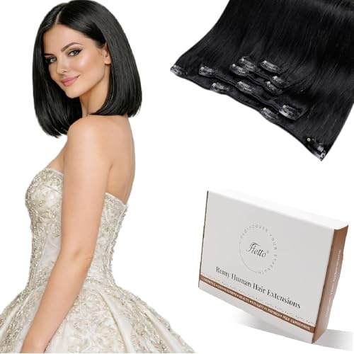 Hetto Clip in Extensions Echthaar Schwarz - Für Kurze Haare: Invisible & Seamless Haarverlängerung für Hochzeit/Party, Extra Starke Clips für Sofortiges Volumen 30cm 80g 5pcs #1