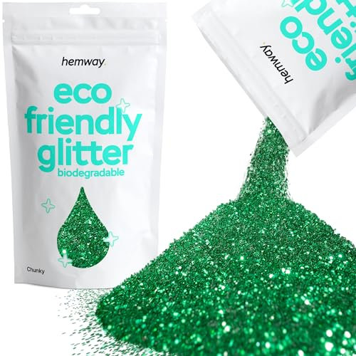 Hemway Eco Friendly Biodegradable Glitter - Emerald Green | Chunky Plant-Based Metallic Flakes for Arts & Resin Crafts | Bio Supplies for Festival, Hair, Face, Body & Nail Art Decoration | 100 g