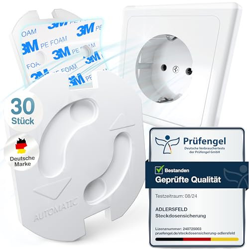 Adlersfeld® Steckdosen Kindersicherung - (30 Stück mit Kleber von 3M) Steckdosenschutz Kindersicherung mit Drehmechanik - Kindersicherung Steckdose - Steckdosensicherung Baby