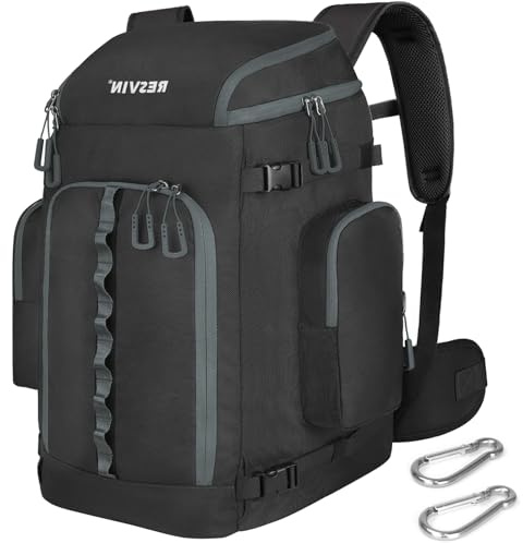 RESVIN Ski Boot Bag, 65L Durable Travel Backpack, 1680D Nylon Waterproof Snowboard Boot Bag, Skiing and Snowboarding Travel Luggage for Helmet, Goggles, Gloves, Outerwear & Accessories (Light Black)