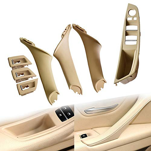 Hacreyatu Fahrersitztasten Schalterrahmen Aufbewahrungsbox + 3 Innentürgriff Innentürverkleidung Pull Zierblende für B-MW 5er F10 F11 520 523 525 528 530 535 (beige)