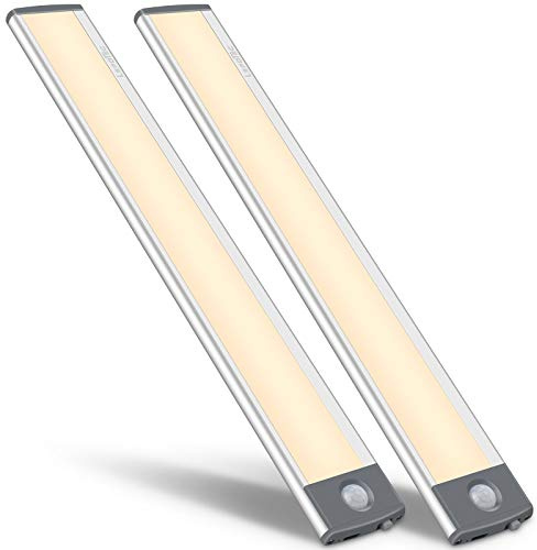 54-LED Motion Sensor Cabinet Light,Under Counter Closet Wireless USB Rechargeable Kitchen Night Lights,Battery Powered for Wardrobe,Cabinet,Cupboard（Warm Light）-2Pack