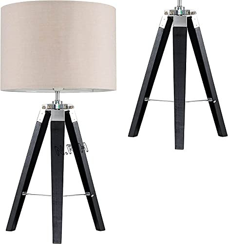 Pied trépied en bois pour lampe de table moderne et vintage (sans abat-jour)