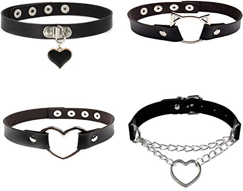 Floatdream 4 Stücke Halsband Damen, Lederhalsband Halskette Gothic, Damen Gothic Collar, für Männer und Frauen Halsverband, Valentinstagsgeschenk, Jubiläumsgeschenk(Schwarz)