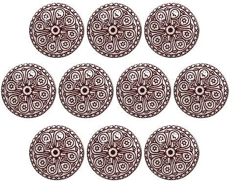 Ajuny Lot de 10 Boutons en Céramique Imprimés pour Porte de Placard Tiroir et Meubles Style Vintage pour Armoires de Cuisine Salle de Bain Commode Tiroirs Maison et Bureau - Blanc et Marron