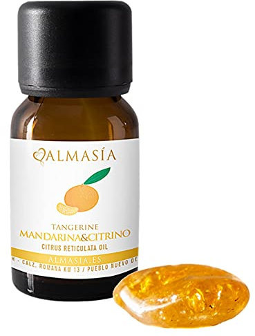 Aceite Esencial de Mandarina con Citrino - 15 ml - Regenera la Piel - Efecto Relajante - Transforma la Energía Bloqueada - Contiene Gema Critrino - 100% Natural - No Testado en Animales - Almasía