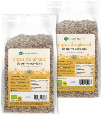 PLANETA HUERTO | Pack 2x Pipas Peladas de Girasol ECO 500g Semillas Ricas en Vitamina E, Minerales y Ácidos Grasos Saludables