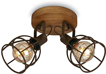 Briloner Leuchten - Deckenlampe retro mit Gitterschirm, 2-flammige Deckenleuchte vintage, E27 Fassung max. 25 Watt, verstellbare Lampenschirme, rustikaler Deckenspot aus Stahl, Dunkelbraun