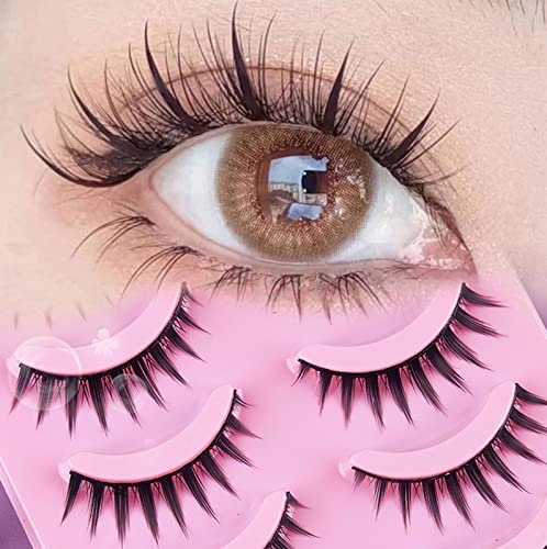ROVOZAR Manga Lashes 5 Paires 3D Naturel Wispy Faux Cils Épineux Cils Asiatiques Japonais Coréens Faux Cils Anime Cosplay Cils