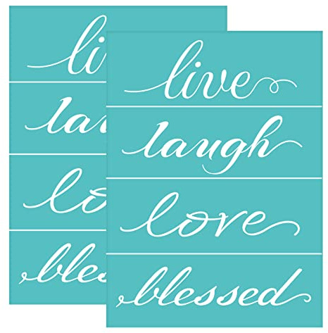 OLYCRAFT 2 Stück Wortmuster Siebdruckschablonen Live/Lachen/Liebe/Gesegnet Selbstklebende Siebdruck Netztransfers Wiederverwendbare Siebdruckschablonen Zum Bedrucken von Holzstofftaschen 14x19.5 cm