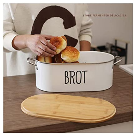 ABGRC Küche Brotkästen Nordic Brotkasten, Brotkasten mit Holzdeckel, multifunktionaler Vorratsbehälter für Küchenarbeitsplatte, Brothalter aus Metall Dekor