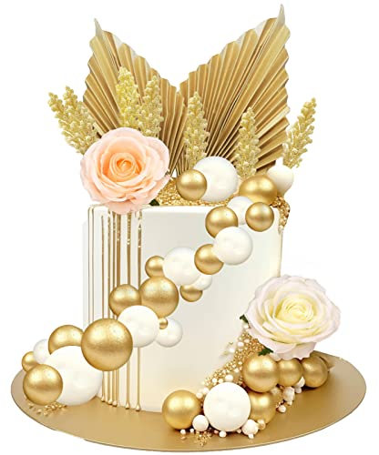 Luckeey 30 Stück Boho Tortendeko, Kuchen Dekoration Kugel Palmblätter Kuchendekoration Tortendeko Blumen, Tortenaufsatz für Hochzeit, Geburtstag, Babyparty