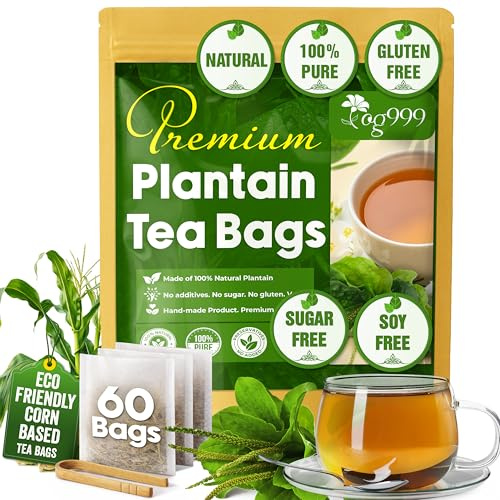 TOG999 Plantain Tea Bags, Plantain Leaf Herbal Tea, Caffeine-Free, 60 Count
