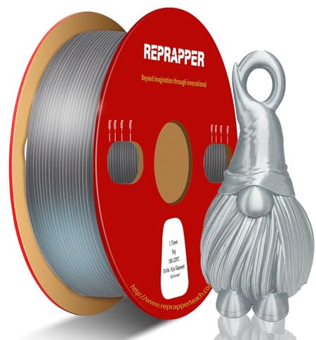 RepRapper PLA Filament 1,75 mm,3D Drucker Filament Maßgenauigkeit +/- 0,02 mm, 1kg Kunststoffspule (2.2lbs) Filament-3D-Druckmaterialien Passt für die meisten FDM 3D-Drucker,Seide Silber