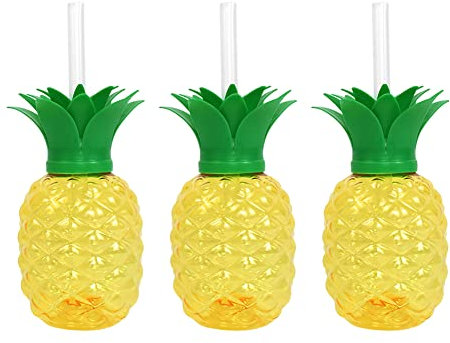 UKETO Trinkbecher t el, Erdr-Strohecher, 3/6 Stü, hawaiianischer Sommerpartybecher, 500 ml, Ananas-/Erdrform, trsche Sommerbecher, kreative burtstagsparty-koration