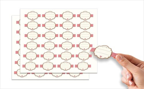 Etichette adesive impermeabili, lavabili, riscrivibili, per alimenti, ideali per marmellate, prodotti homemade, confezioni regalo. Stile vintage chic, lucide, 48 pz.
