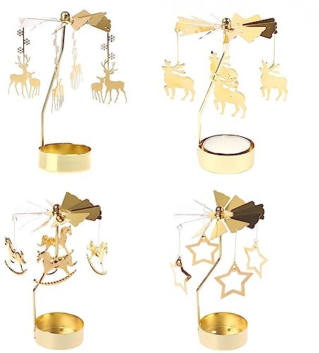 4 Stück Rotierender Kerzenhalter,Karussell Silber Teelichthalter Kerzenhalter Kerzenständer mit Metallaroma Heimdekoration Hochzeit Deko Wohnzimmer Tischdeko Weihnachtsdeko Party Heimdekoration